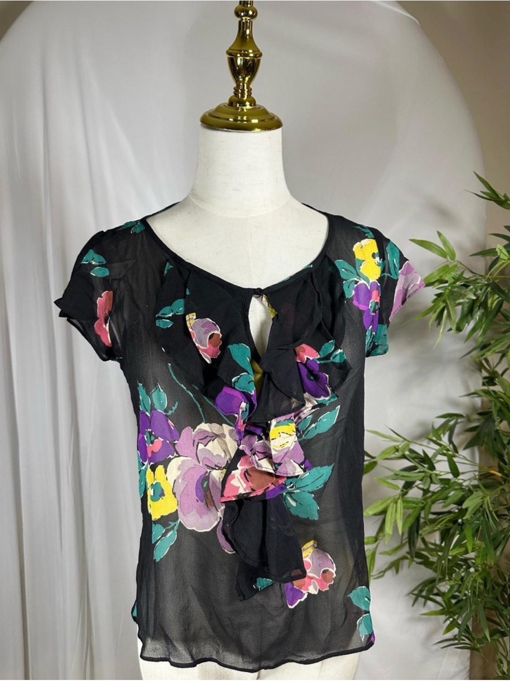 ❤️‍🔥 Lauren Ralph Lauren 100% Silk Floral Ruffle Blouse – Small